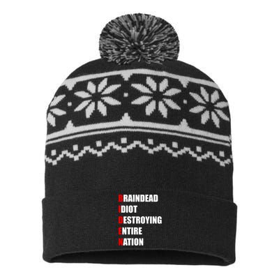 Anti Biden Braindead Idiot Destroying Entire Nation USA-Made Snowflake Beanie