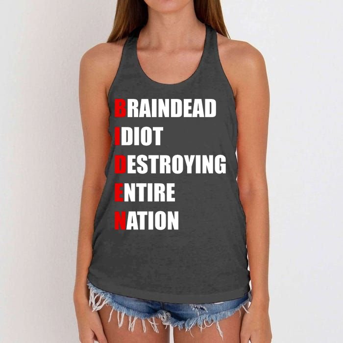 Anti Biden Braindead Idiot Destroying Entire Nation Women's Knotted Racerback Tank