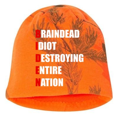 Anti Biden Braindead Idiot Destroying Entire Nation Kati - Camo Knit Beanie