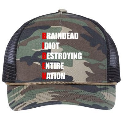 Anti Biden Braindead Idiot Destroying Entire Nation Retro Rope Trucker Hat Cap