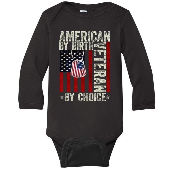 American By birth Veteran By Choice 4th of July Flag Vintage Baby Long Sleeve Bodysuit