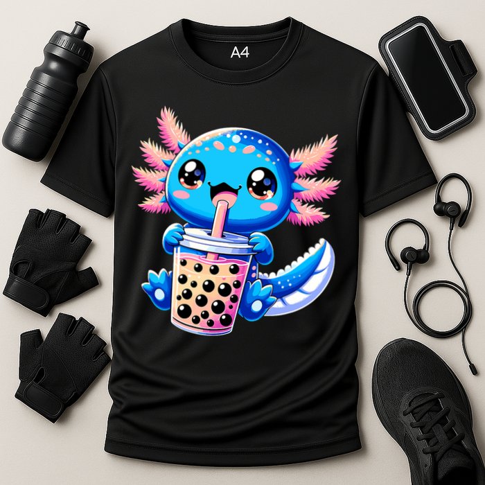Axolotl Bubble Boba Tea Anime Cute Kawaii Blue Axolotl Cooling Performance Crew T-Shirt