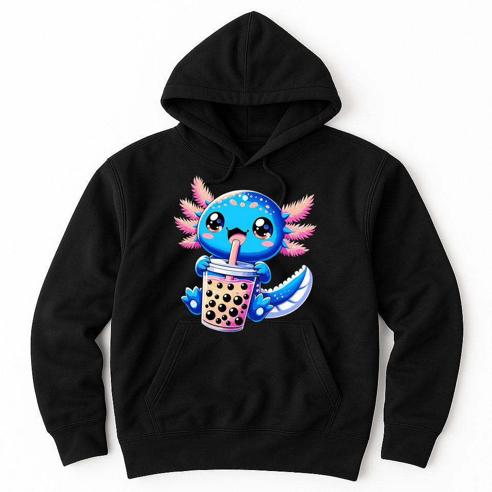 Axolotl Bubble Boba Tea Anime Cute Kawaii Blue Axolotl Hoodie