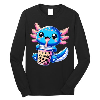 Axolotl Bubble Boba Tea Anime Cute Kawaii Blue Axolotl Long Sleeve Shirt