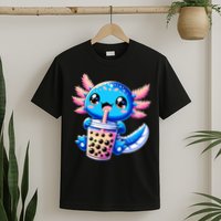 Axolotl Bubble Boba Tea Anime Cute Kawaii Blue Axolotl T-Shirt