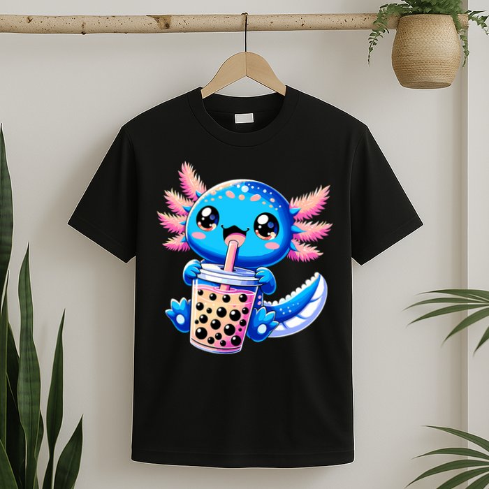 Axolotl Bubble Boba Tea Anime Cute Kawaii Blue Axolotl T-Shirt