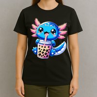 Axolotl Bubble Boba Tea Anime Cute Kawaii Blue Axolotl T-Shirt