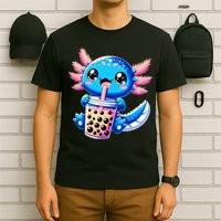 Axolotl Bubble Boba Tea Anime Cute Kawaii Blue Axolotl T-Shirt