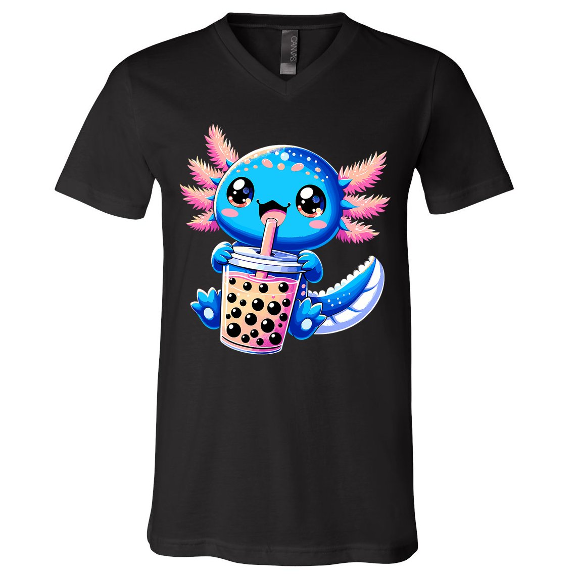 Axolotl Bubble Boba Tea Anime Cute Kawaii Blue Axolotl V-Neck T-Shirt