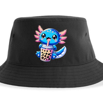 Axolotl Bubble Boba Tea Anime Cute Kawaii Blue Axolotl Sustainable Bucket Hat