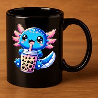 Axolotl Bubble Boba Tea Anime Cute Kawaii Blue Axolotl 11oz C Handle Ceramic Mug