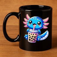 Axolotl Bubble Boba Tea Anime Cute Kawaii Blue Axolotl 11oz C Handle Ceramic Mug