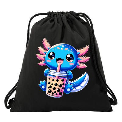 Axolotl Bubble Boba Tea Anime Cute Kawaii Blue Axolotl Drawstring Bag