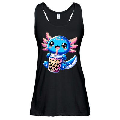 Axolotl Bubble Boba Tea Anime Cute Kawaii Blue Axolotl Ladies Essential Flowy Tank