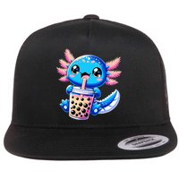 Axolotl Bubble Boba Tea Anime Cute Kawaii Blue Axolotl Flat Bill Trucker Hat