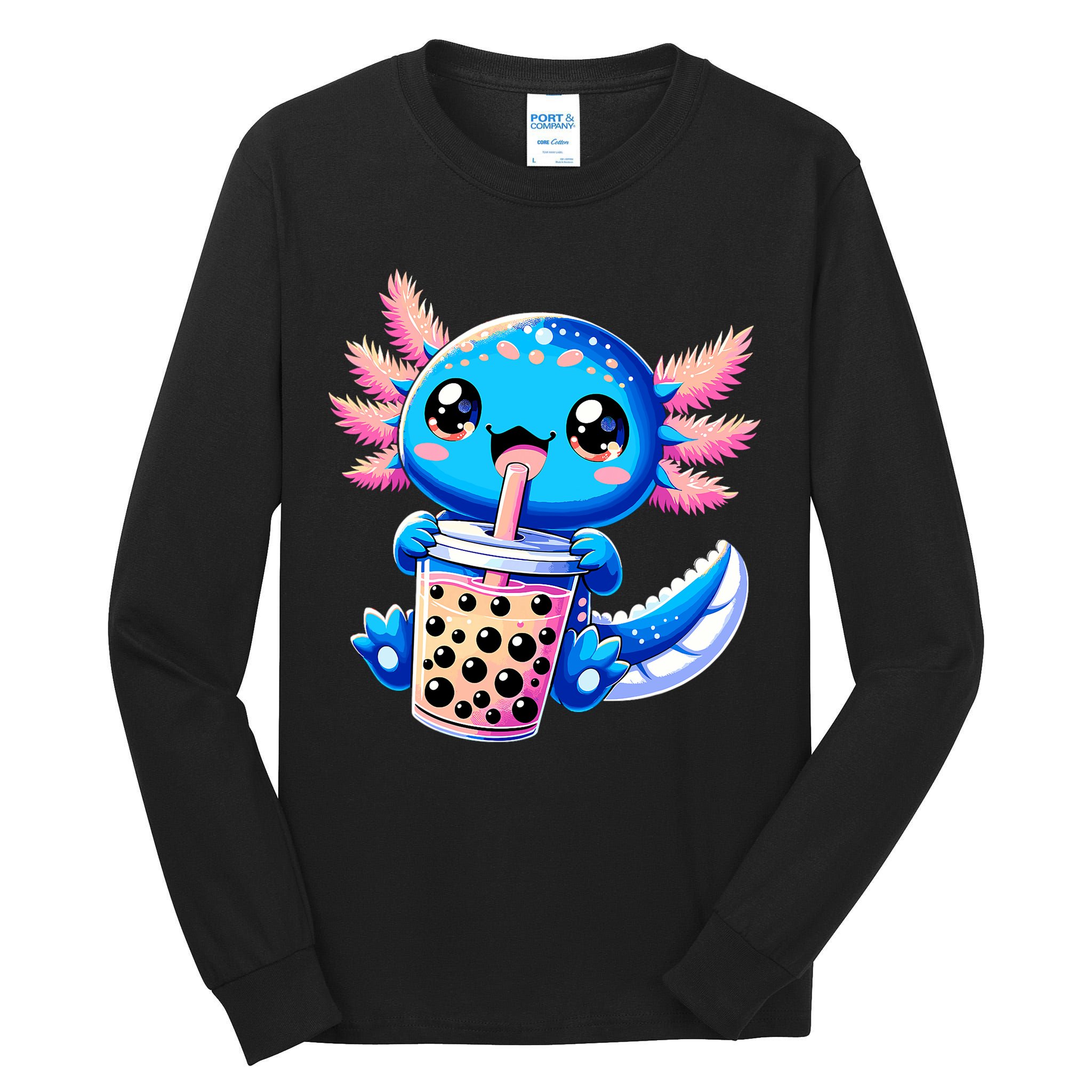 Axolotl Bubble Boba Tea Anime Cute Kawaii Blue Axolotl Tall Long Sleeve T-Shirt