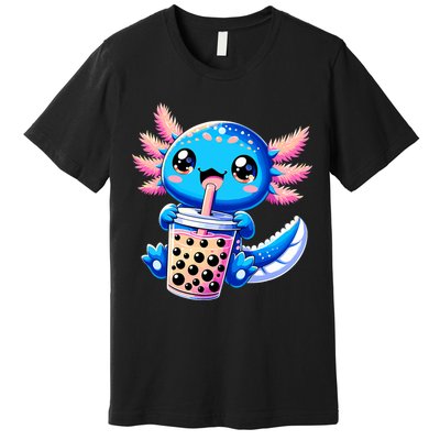 Axolotl Bubble Boba Tea Anime Cute Kawaii Blue Axolotl Premium T-Shirt
