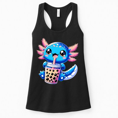 Axolotl Bubble Boba Tea Anime Cute Kawaii Blue Axolotl Womens Tank Top