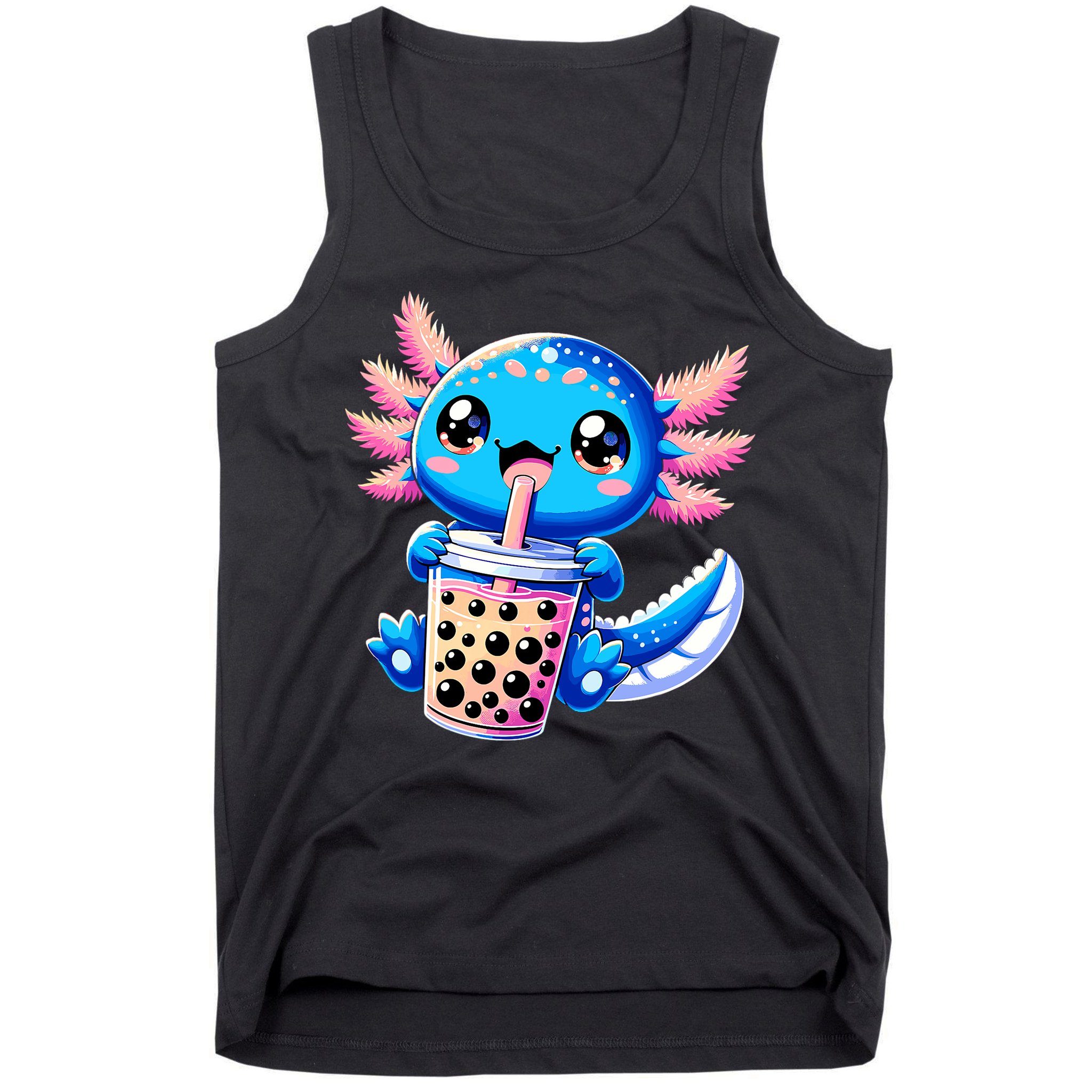 Axolotl Bubble Boba Tea Anime Cute Kawaii Blue Axolotl Tank Top