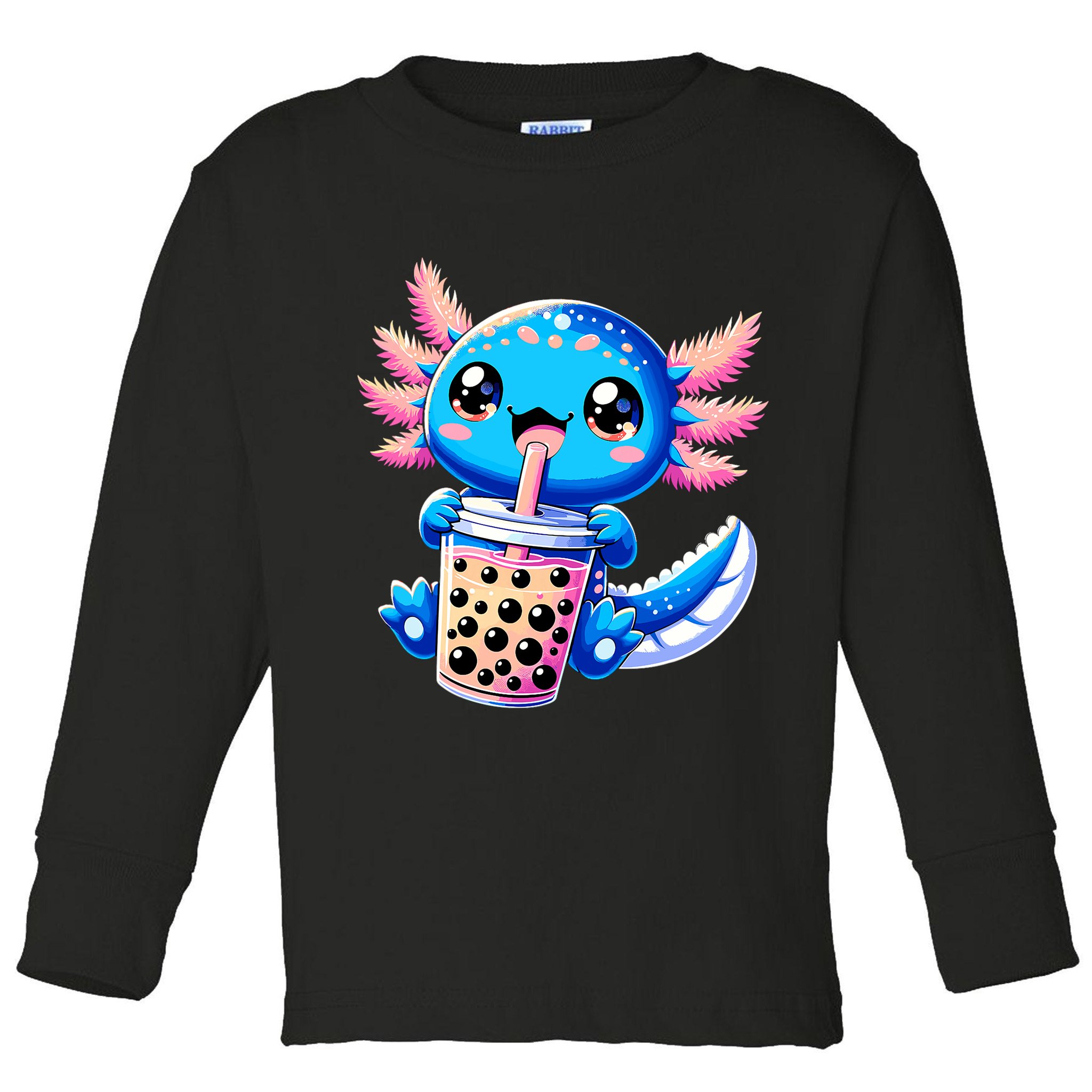 Axolotl Bubble Boba Tea Anime Cute Kawaii Blue Axolotl Toddler Long Sleeve Shirt