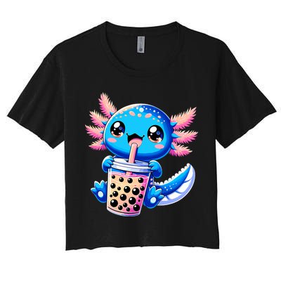 Axolotl Bubble Boba Tea Anime Cute Kawaii Blue Axolotl Women's Crop Top Tee