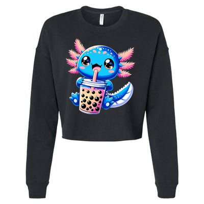 Axolotl Bubble Boba Tea Anime Cute Kawaii Blue Axolotl Cropped Pullover Crew