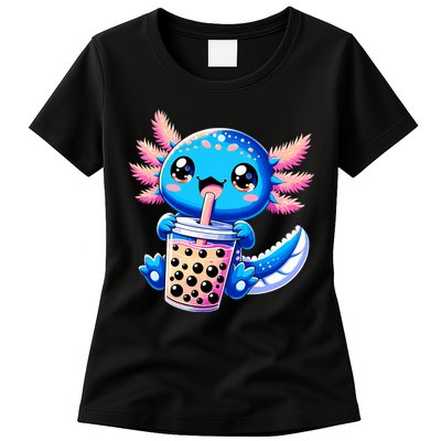 Axolotl Bubble Boba Tea Anime Cute Kawaii Blue Axolotl Womens T-Shirt