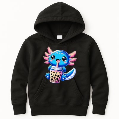 Axolotl Bubble Boba Tea Anime Cute Kawaii Blue Axolotl Kids Hoodie