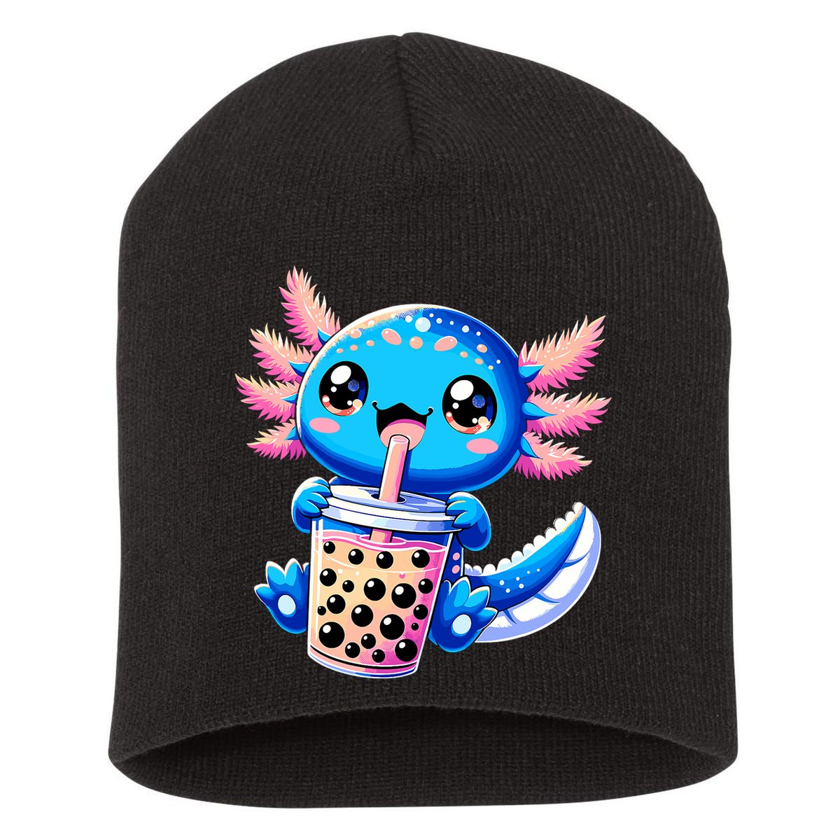 Axolotl Bubble Boba Tea Anime Cute Kawaii Blue Axolotl Short Acrylic Beanie