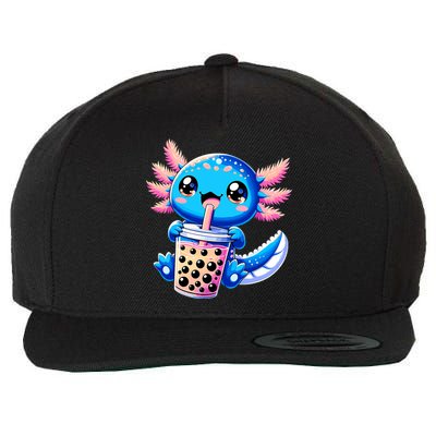 Axolotl Bubble Boba Tea Anime Cute Kawaii Blue Axolotl Wool Snapback Cap
