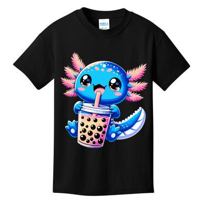 Axolotl Bubble Boba Tea Anime Cute Kawaii Blue Axolotl Kids T-Shirt