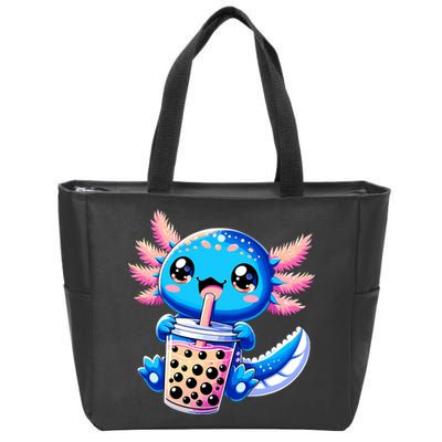 Axolotl Bubble Boba Tea Anime Cute Kawaii Blue Axolotl Zip Tote Bag