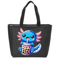 Axolotl Bubble Boba Tea Anime Cute Kawaii Blue Axolotl Zip Tote Bag