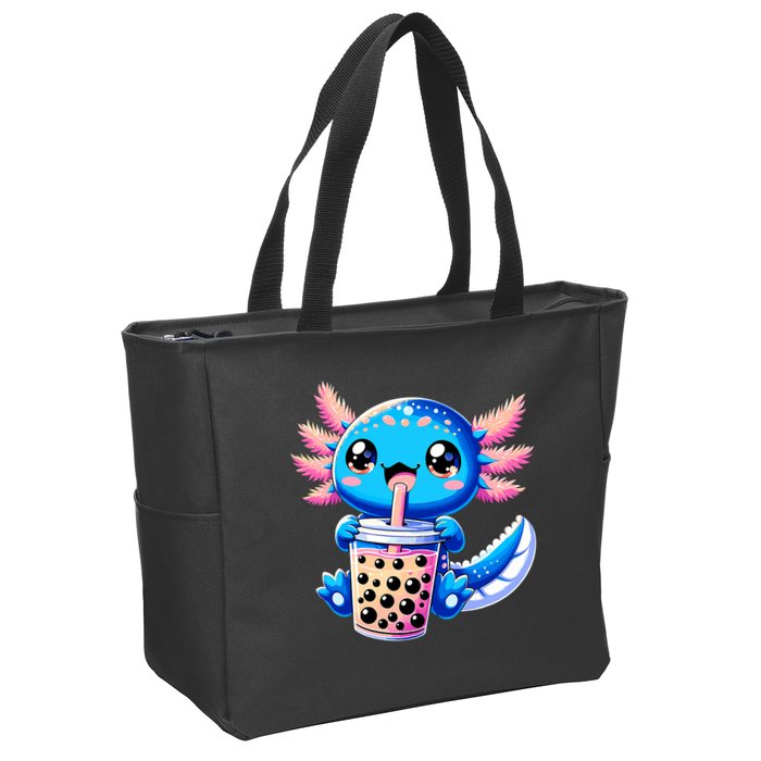 Axolotl Bubble Boba Tea Anime Cute Kawaii Blue Axolotl Zip Tote Bag
