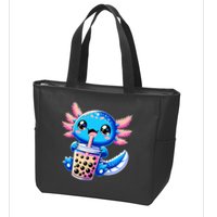 Axolotl Bubble Boba Tea Anime Cute Kawaii Blue Axolotl Zip Tote Bag