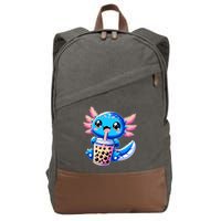 Axolotl Bubble Boba Tea Anime Cute Kawaii Blue Axolotl Cotton Canvas Backpack