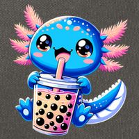 Axolotl Bubble Boba Tea Anime Cute Kawaii Blue Axolotl Cotton Canvas Backpack