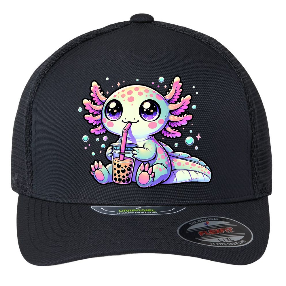Axolotl Bubble Boba Tea Kawaii Anime Gifts Women Flexfit Unipanel Trucker Cap