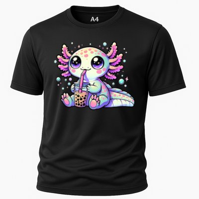 Axolotl Bubble Boba Tea Kawaii Anime Gifts Women Cooling Performance Crew T-Shirt
