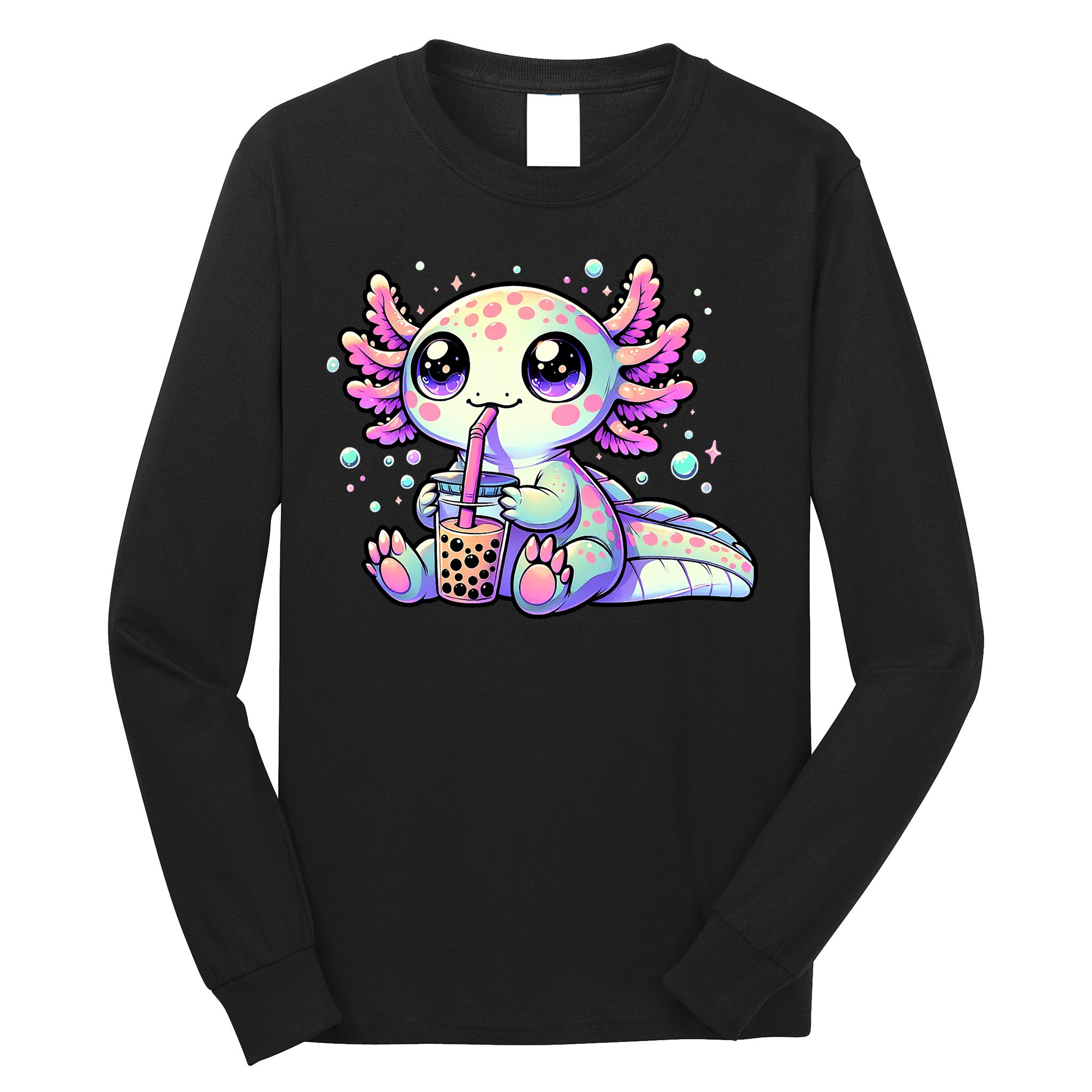 Axolotl Bubble Boba Tea Kawaii Anime Gifts Women Long Sleeve Shirt