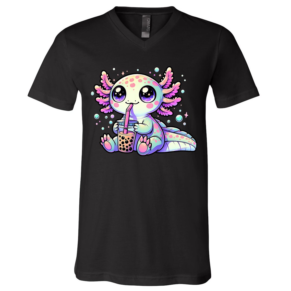 Axolotl Bubble Boba Tea Kawaii Anime Gifts Women V-Neck T-Shirt