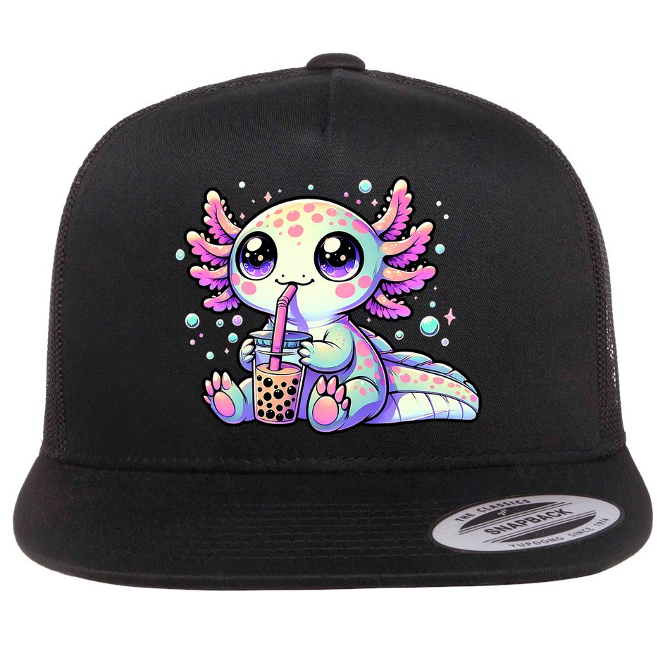 Axolotl Bubble Boba Tea Kawaii Anime Gifts Women Flat Bill Trucker Hat