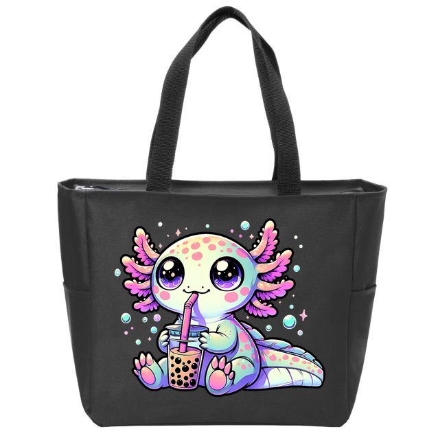 Axolotl Bubble Boba Tea Kawaii Anime Gifts Women Zip Tote Bag