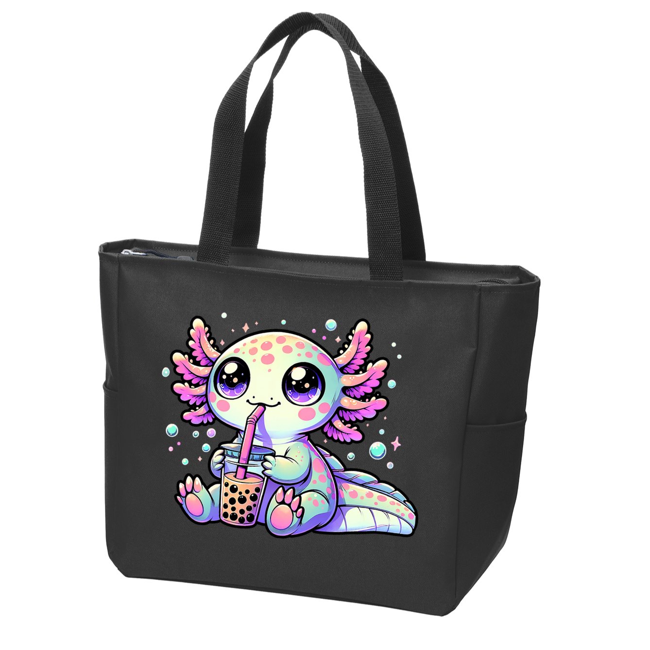 Axolotl Bubble Boba Tea Kawaii Anime Gifts Women Zip Tote Bag