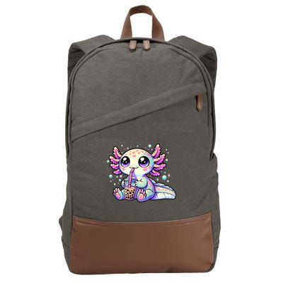 Axolotl Bubble Boba Tea Kawaii Anime Gifts Women Cotton Canvas Backpack
