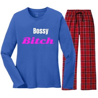 Adult Bossy Bitch Funny Gift Women's Long Sleeve Flannel Pajama Set 