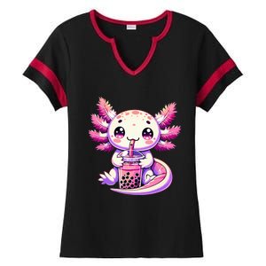 Axolotl Bubble Boba Tea Anime Cute Kawaii Axolotl Ladies Halftime Notch Neck Tee