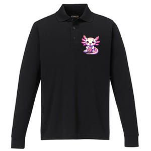 Axolotl Bubble Boba Tea Anime Cute Kawaii Axolotl Performance Long Sleeve Polo