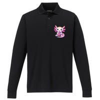 Axolotl Bubble Boba Tea Anime Cute Kawaii Axolotl Performance Long Sleeve Polo