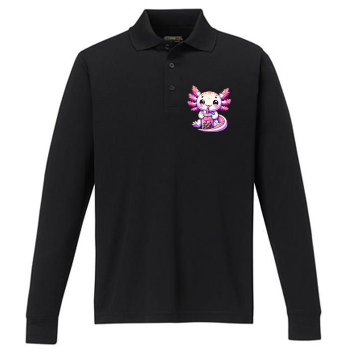 Axolotl Bubble Boba Tea Anime Cute Kawaii Axolotl Performance Long Sleeve Polo